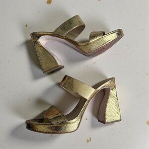 JESSICA SIMPSON Gold Platform Leather Sandals Heels Size 8.5